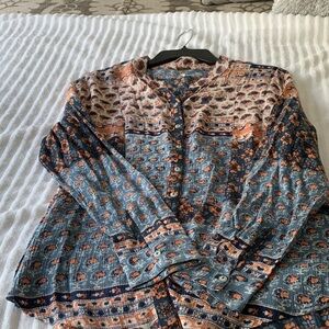 Free People Floral Patterned Blouse in Blue and Orange